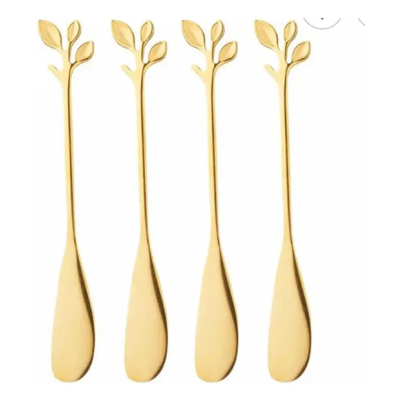 Cj 4 Espatulas De Aco Inox Leaves Dourado - Lyor Dourado