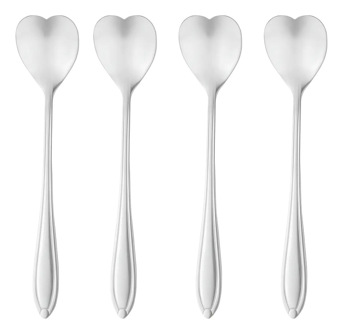 Jogo De Colher De Sobremesa Prateada Design Coração Inox 4un Cabo Prateado