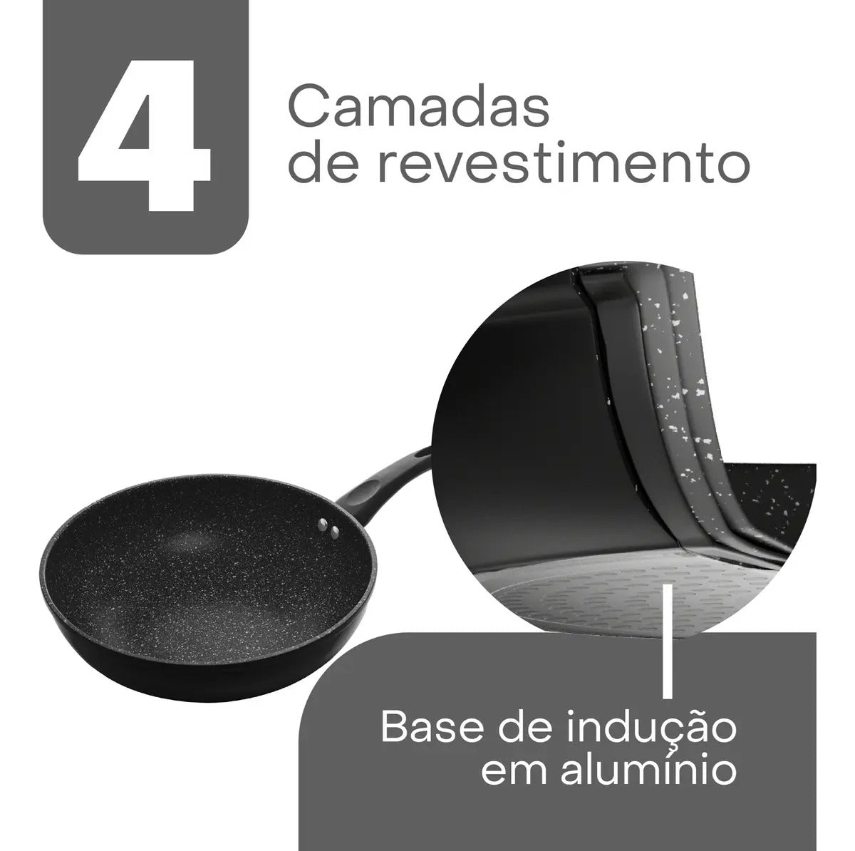 Frigideira Grande Wok Indução Preto 28cm - Lyor Preta