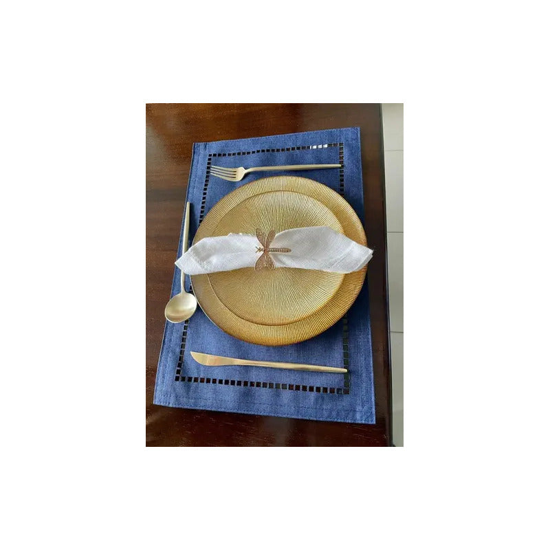 Lugar Americano Poliéster E Linho Lévis Azul 45x30cm Lyor Azul-marinho Liso