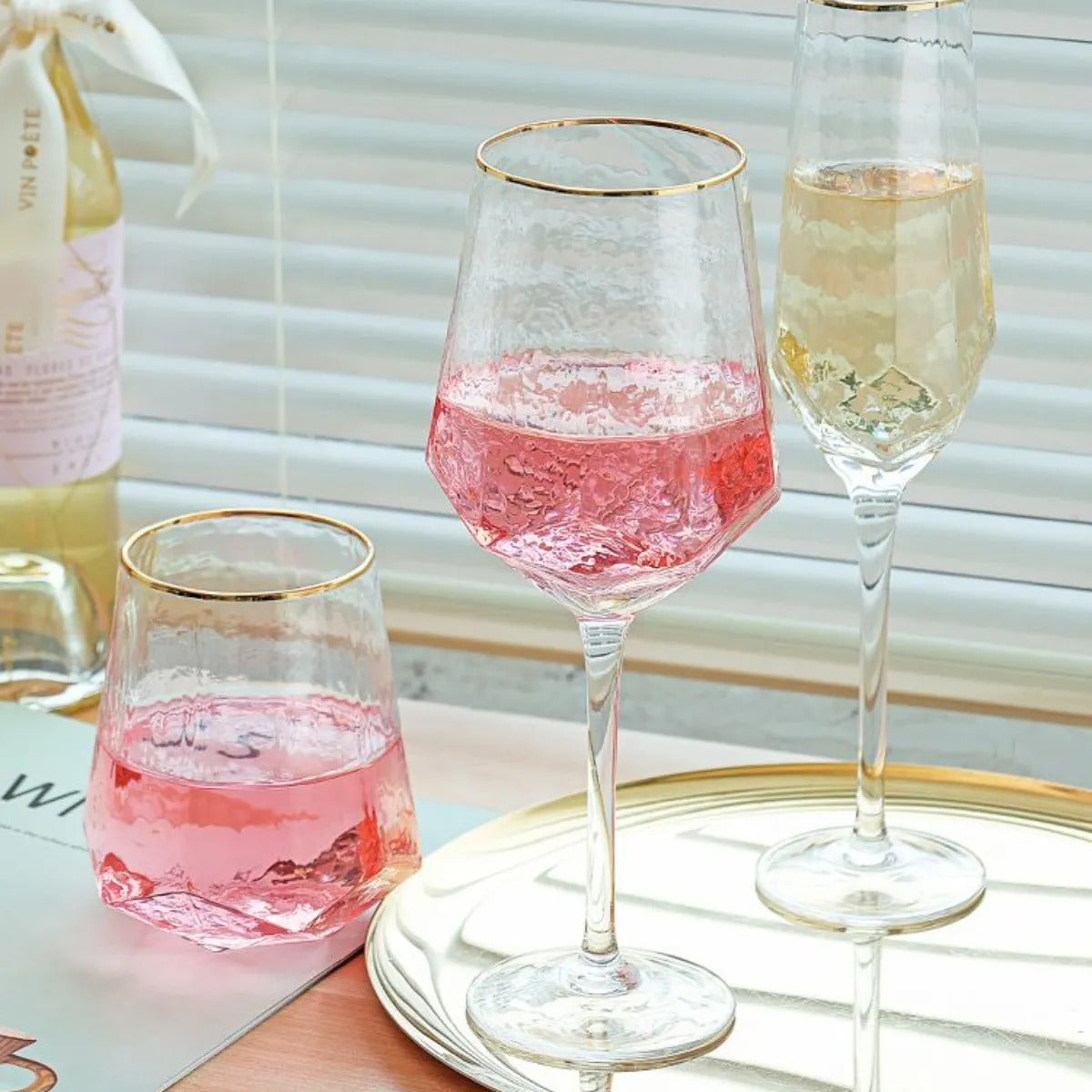 Cj 2 Copos De Cristal Baixos Taj Com Fio De Ouro Wolff 550ml
