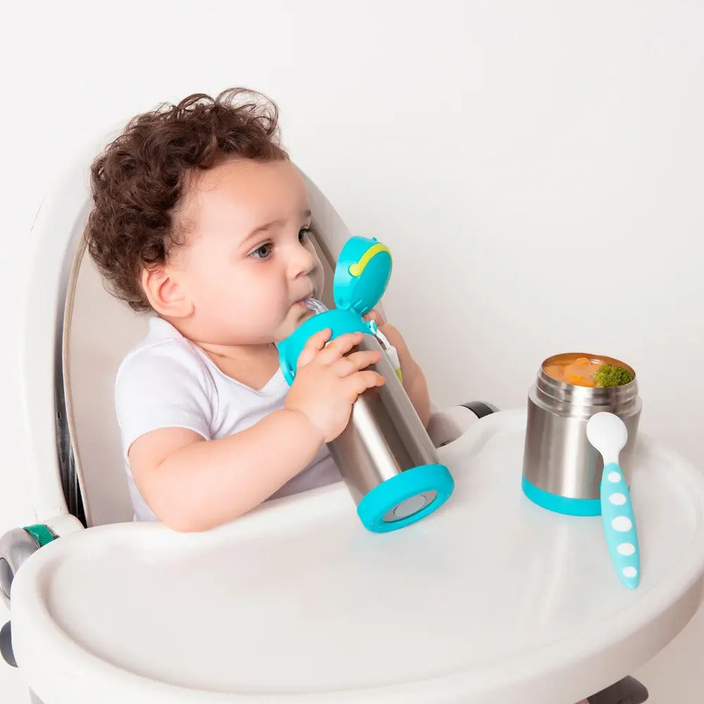 Garrafa Térmica Azul 400ml Bpa Free Com Canudo Buba Azul