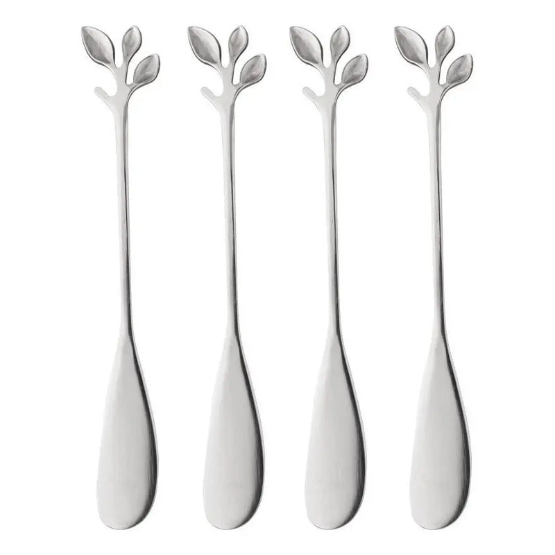 4 Espátulas Lyor Leaves De Aço Inox Prata Prateado