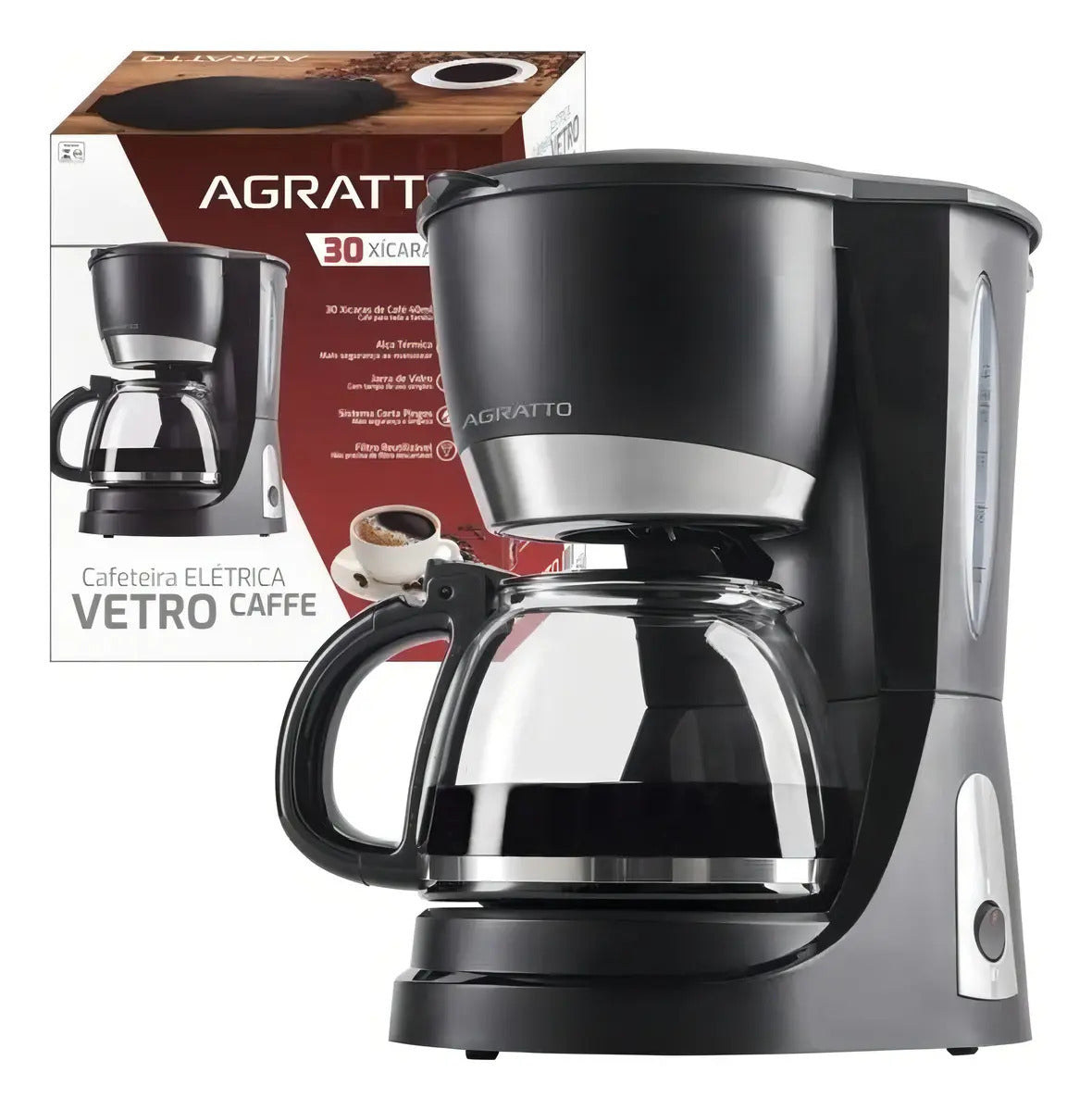 Cafeteira Elétrica Agratto Resid. Vetro Caffe 30x Preto 220v