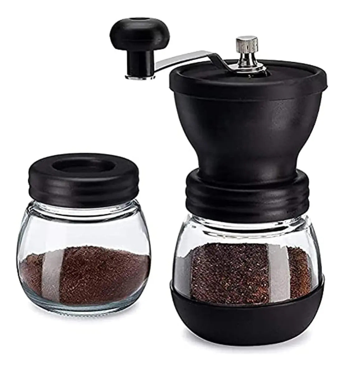 Moedor De Café De Aço Inox Com Porta Pó Extra De Vidro Lyor Preto