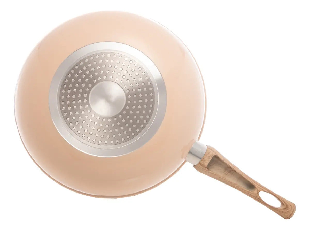 Frigideira Wok 28cm Indução Rev Cerâmico Granilite Bege Lyor