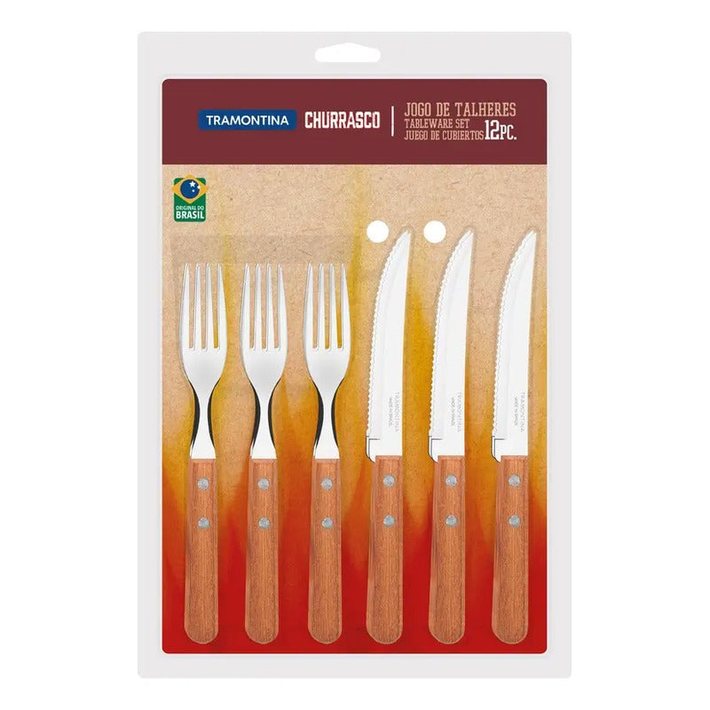 Jogo De Talheres Aço Inox E Madeira 12 Peças Tramontina Marrom