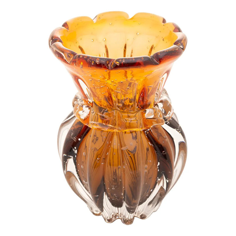 Vaso Wolff Italy De Vidro Âmbar E Marrom 12cm X 16cm