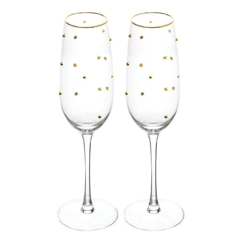 Cj 2 Taças P Champanhe Balls Fio Ouro 220ml Vidro Wolff