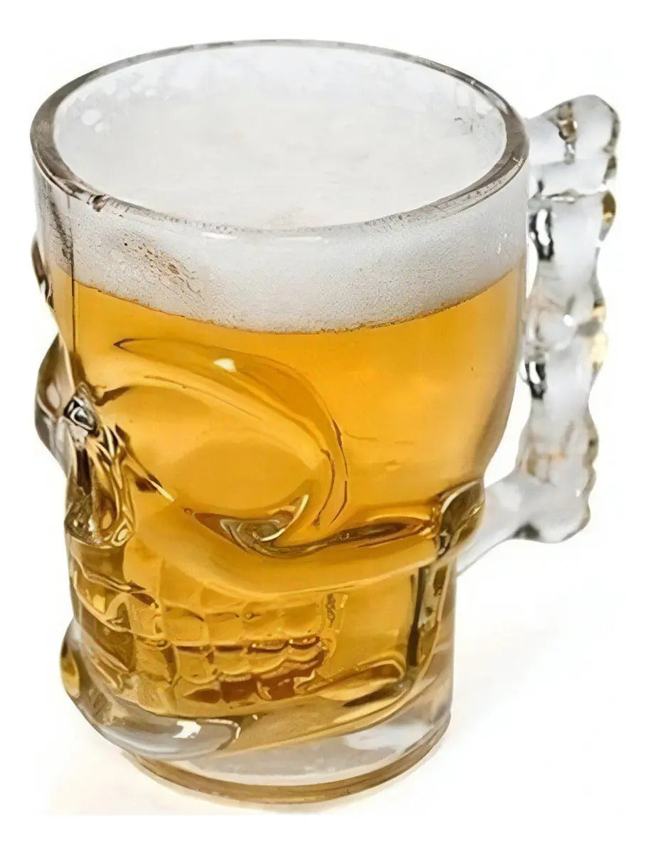 Kit 2 Canecas De Chopp De Vidro Caveira Rock Style 510ml Trasparente Caveirão