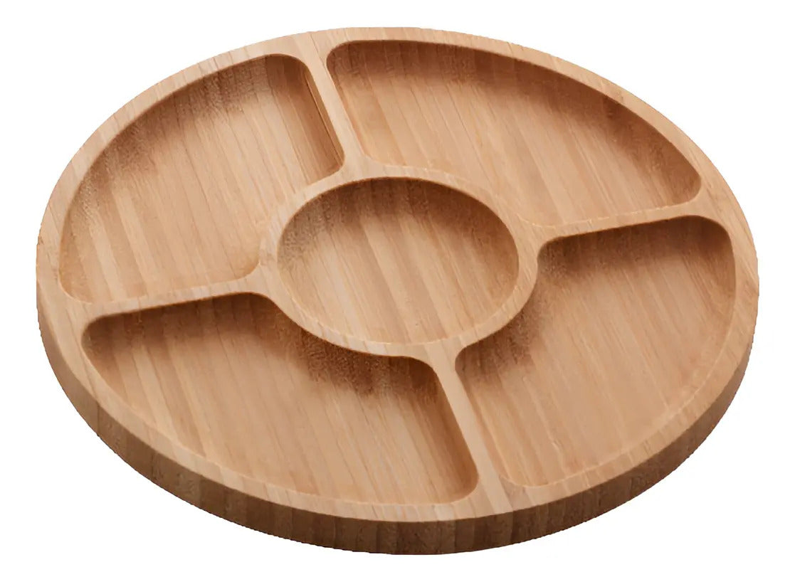 Petisqueira De Bambu Com 5 Divisórias Round 25cm X 25cm X 1, Bambu