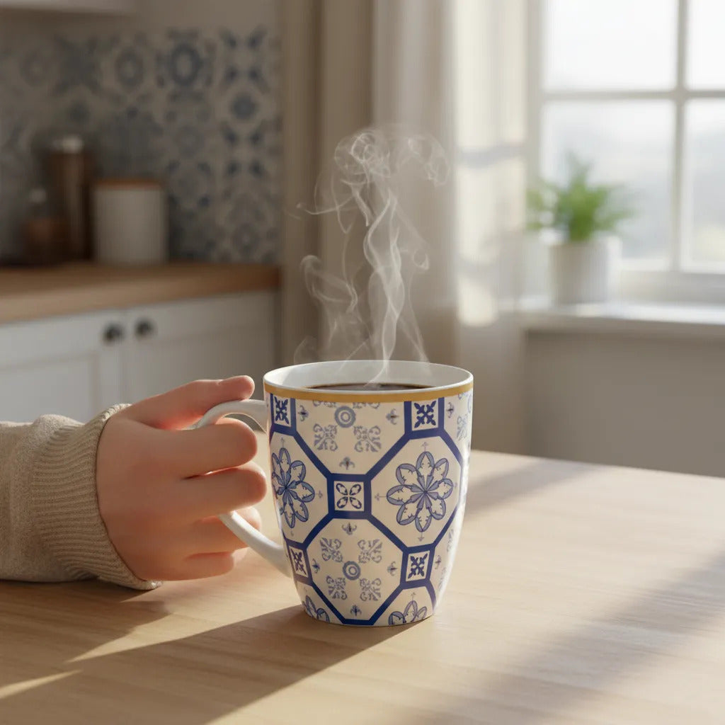 Caneca Lyor Braga De Porcelana Super White Azul Branca 340ml Azul