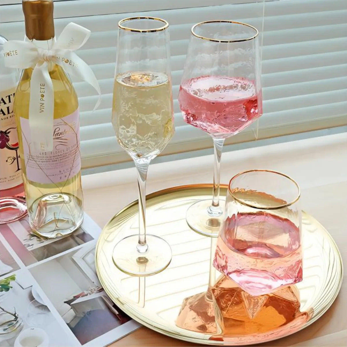 Cj 2 Copos De Cristal Baixos Taj Com Fio De Ouro Wolff 550ml