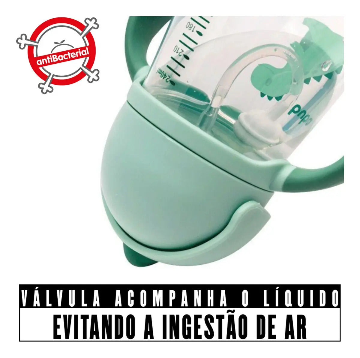 Copo Transição Antivazamento Válvula Dino Com Alça Buba® Cor Verde Liso