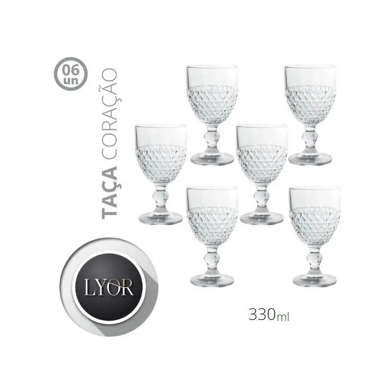 Jogo De Taça Coração 6 Peças Cristal Transparente 330ml Lyor Cor Incolor