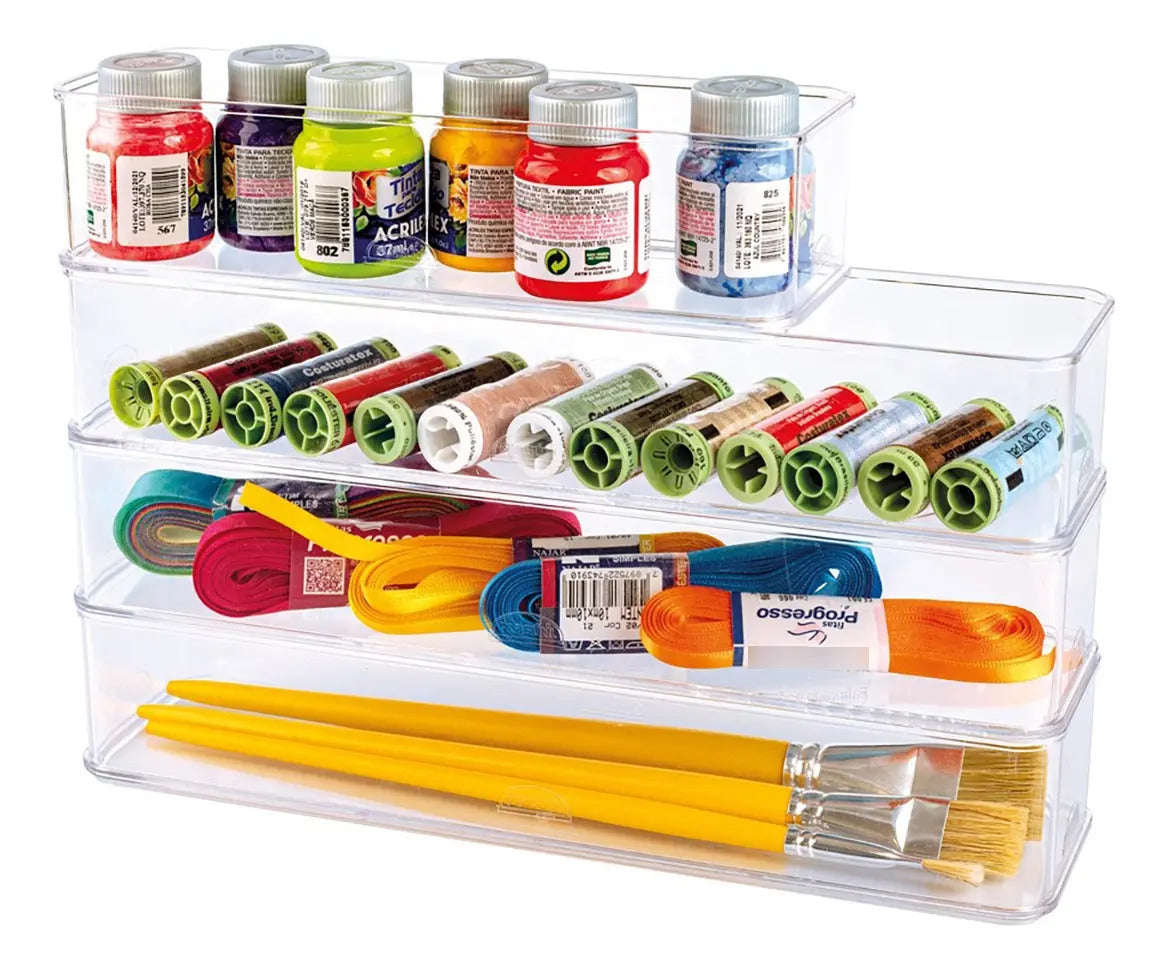 Kit 4 Organizador Modular Multiuso Talheres - Transparente Transparente