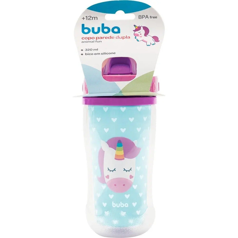 Copo Infantil Parede Dupla Animal Fun Unicórnio Canudo Buba