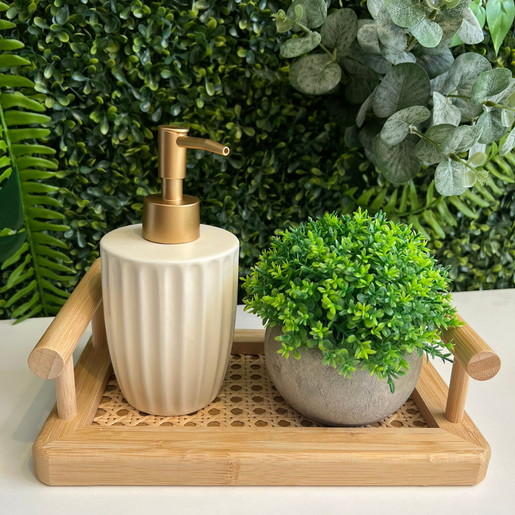 Porta Sabonete Liquido Luxo Lavabo Em Cerâmica Creme 330ml Branco