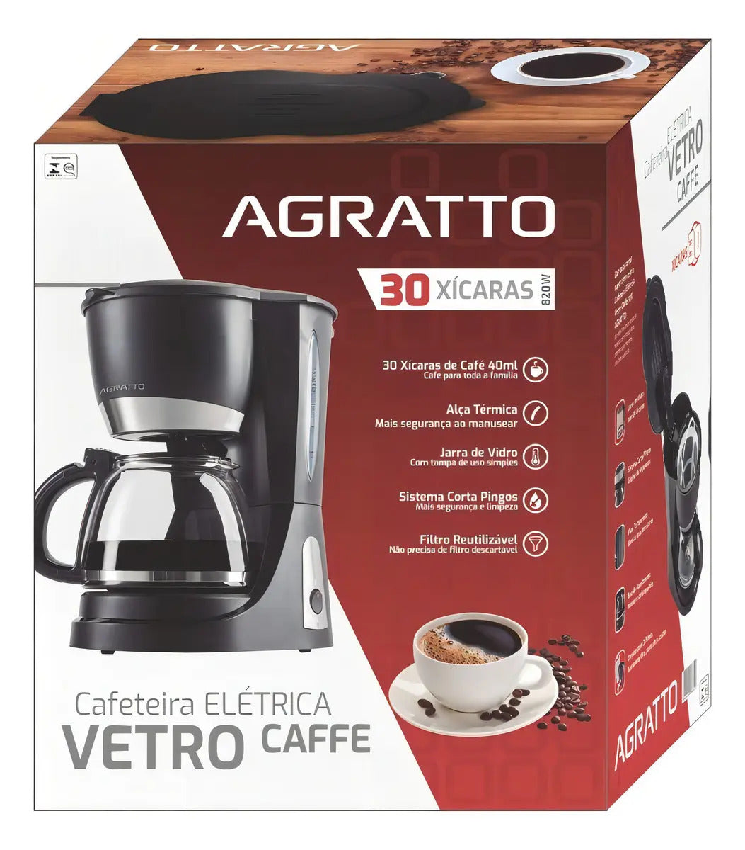 Cafeteira Elétrica Agratto Resid. Vetro Caffe 30x Preto 220v