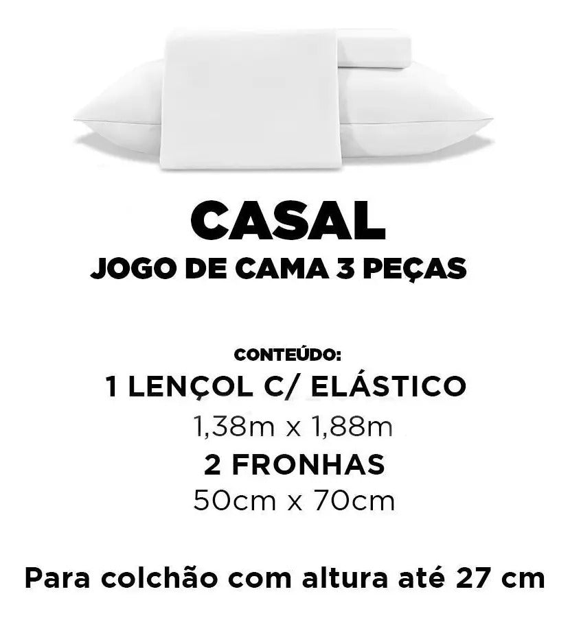 Jogo Cama Casal 3 Peças Toque De Seda Maciez De 300 Fios Branco