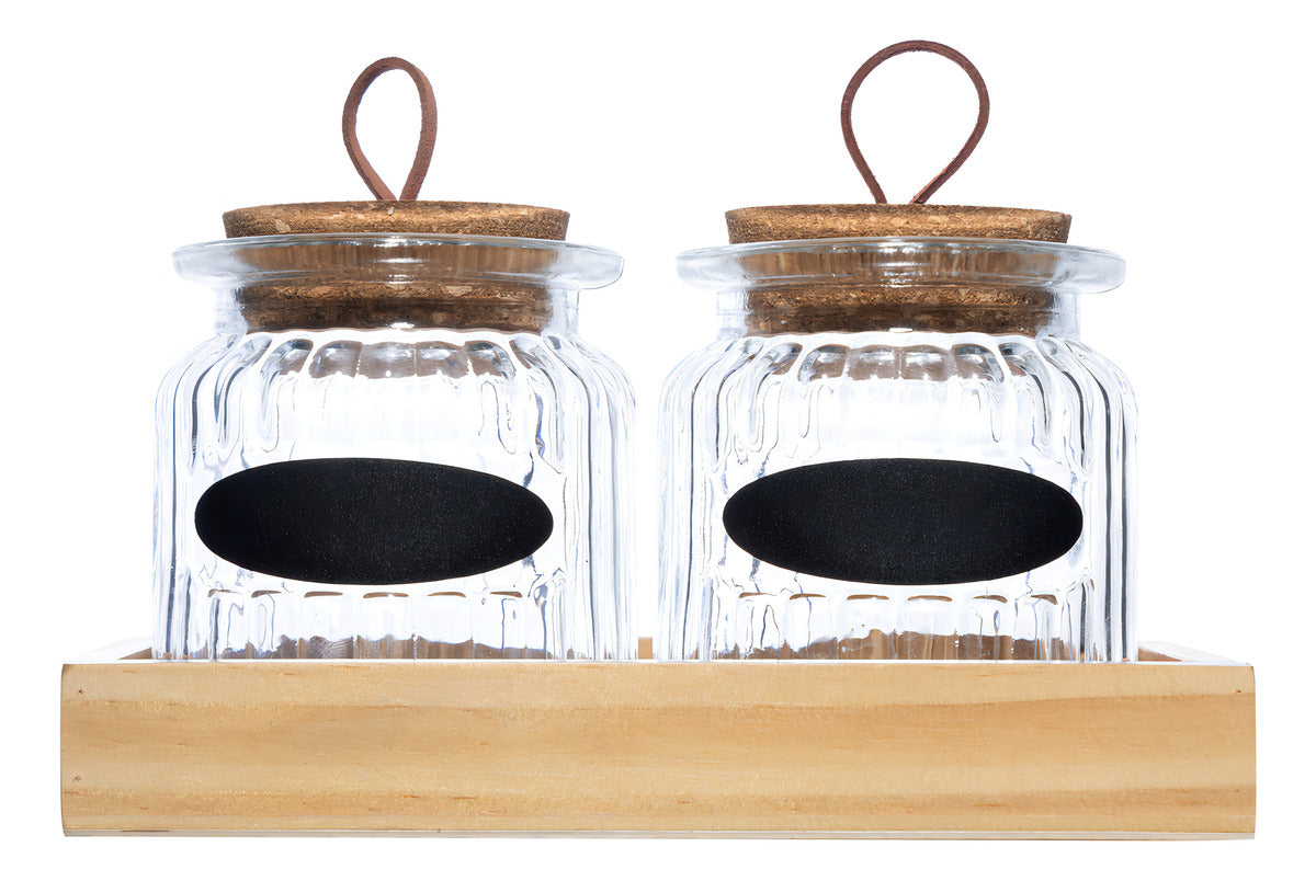 2 Porta Mantimentos Lyor De Vidro Com Tampa E Suporte 260ml Transparente