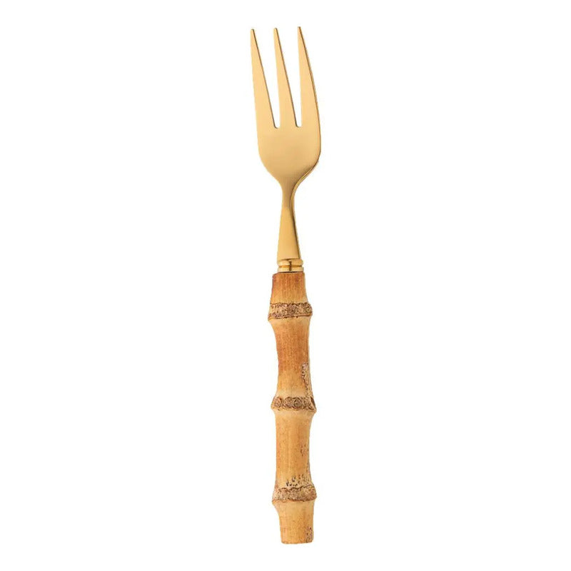 4 Garfos De Bolo Wolff Bambu Tulum De Aço Inox Dourado 16cm Dourado