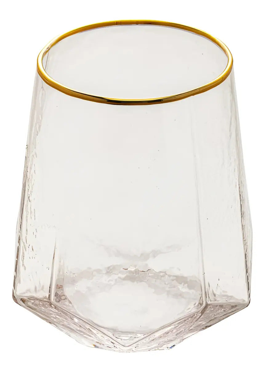 2 Copos Baixos Com Borda Dourada Wolff Taj De Cristal 550ml