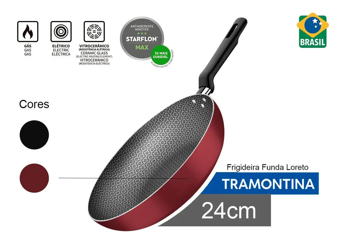 Frigideira Funda Antiaderente Tramontina 24 Cm Cor Grafite Preto