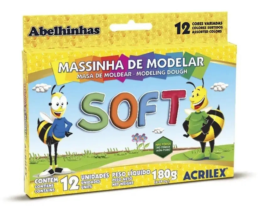 Massinha De Modelar Soft Acrilex 12 Cores Multicor Não Tóxica Infantil Mulitcor