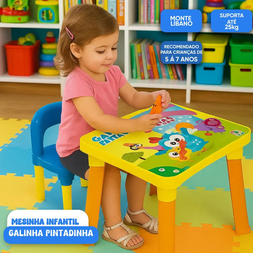 Mesa Cadeira Infantil Galinha Pintadinha Monte Líbano 2 A 9 Anos Amarela