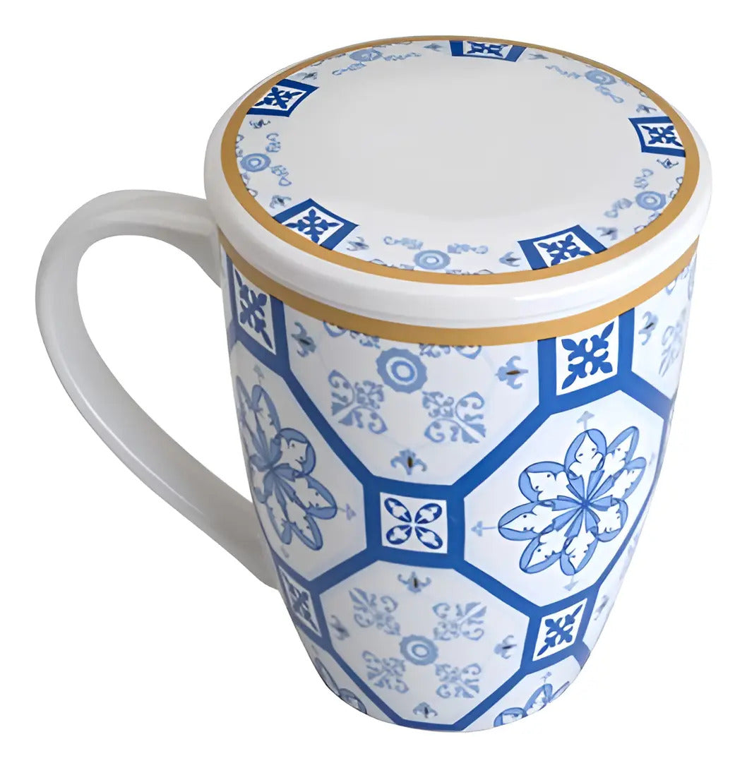Caneca Lyor Braga De Porcelana Super White Azul Branca 340ml Azul