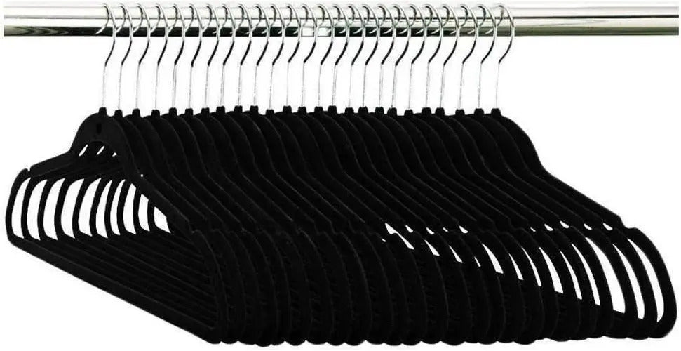 Conjunto 5 Cabide De Plástico Grande Aveludado Luxo Preto