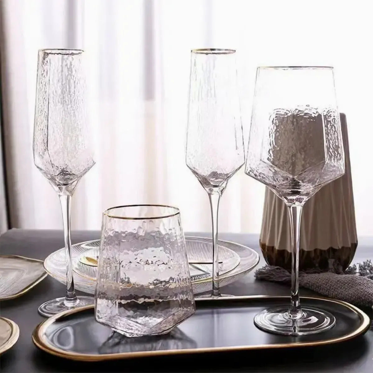 Cj 2 Copos De Cristal Baixos Taj Com Fio De Ouro Wolff 550ml