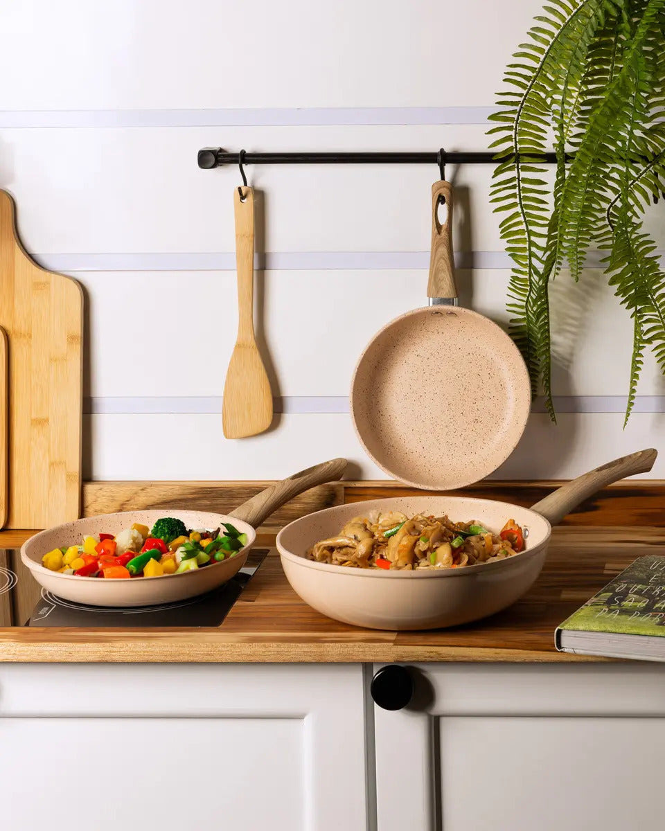 Frigideira Wok 28cm Indução Rev Cerâmico Granilite Bege Lyor
