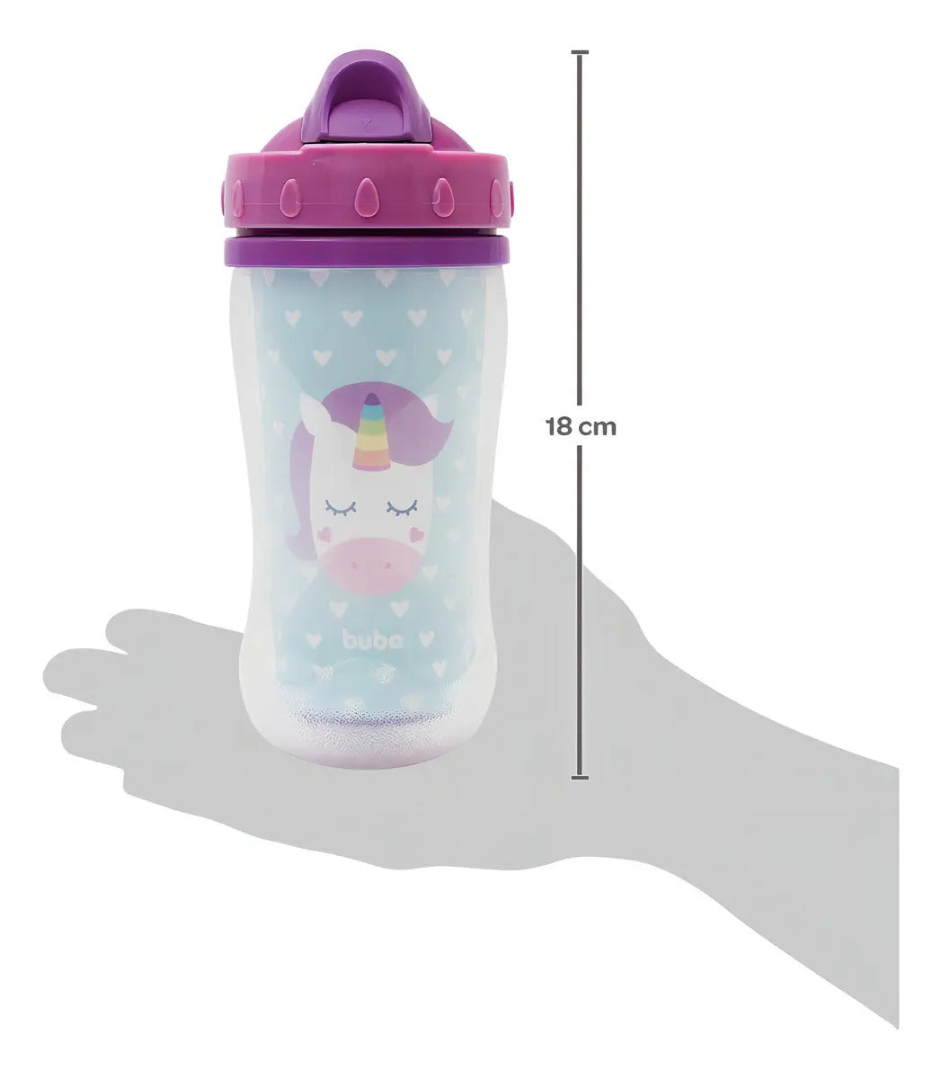 Copo Infantil Parede Dupla Animal Fun Unicórnio Canudo Buba