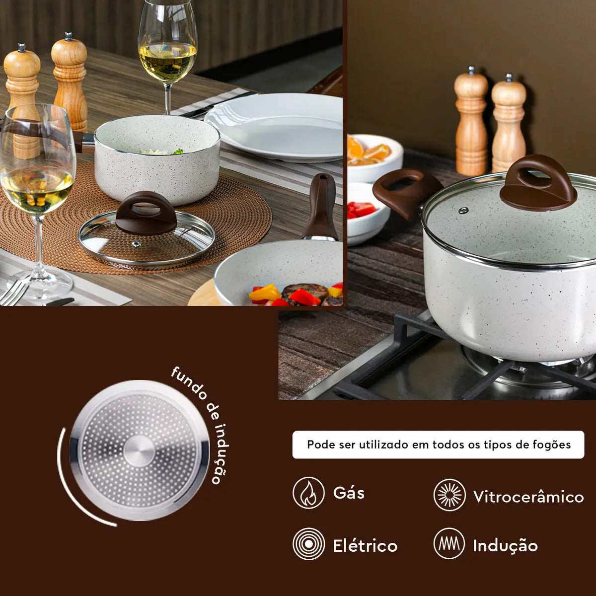 Jogo De Panelas Smart Plus Vanilla Indução Cerâmico 5peças Brinox 4774/101