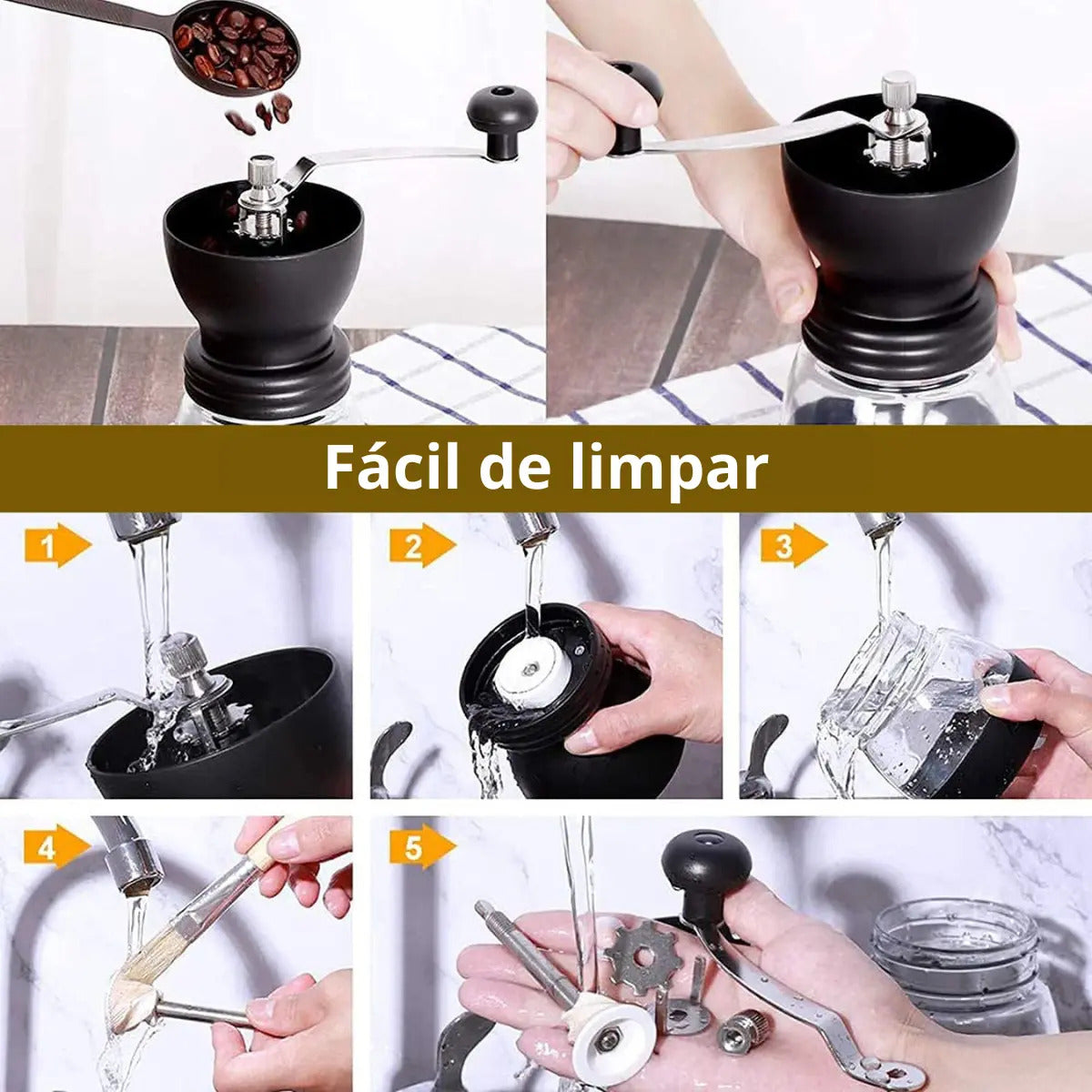 Moedor De Café De Aço Inox Com Porta Pó Extra De Vidro Lyor Preto