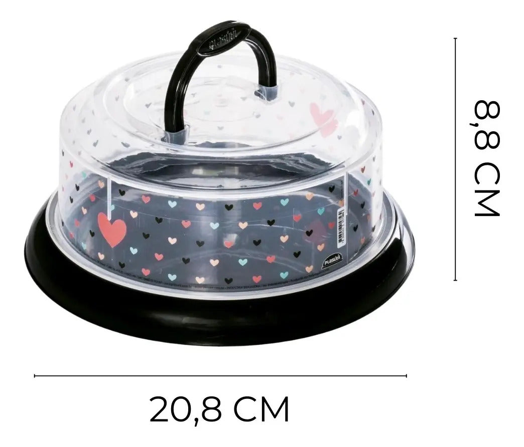 Pote Hermético Para Alimentos Plasútil Queijeira 1100ml Coracoes Preto