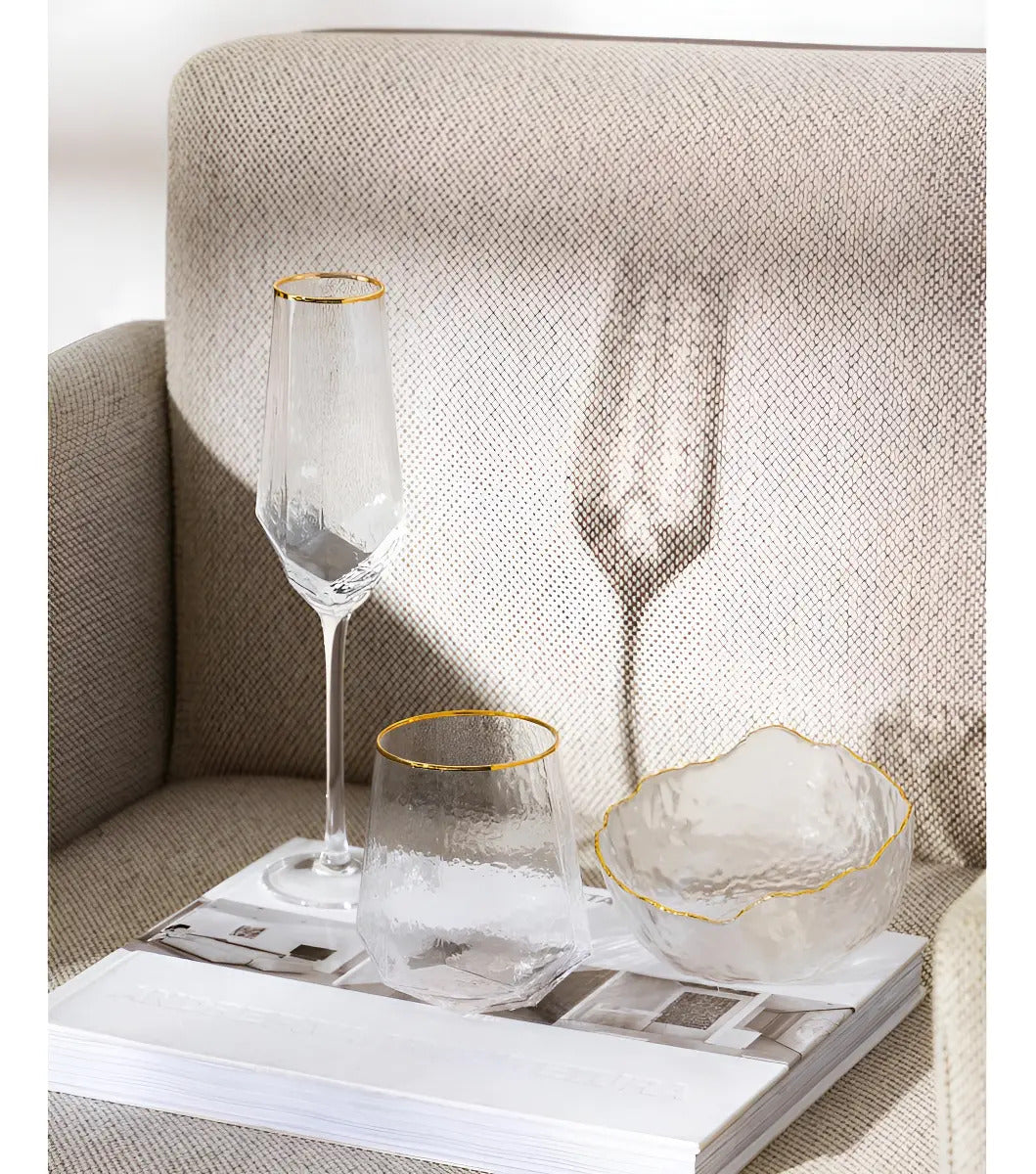 2 Taças Cristal Champagne 300ml Borda Dourada Taj Wolff Não Aplica