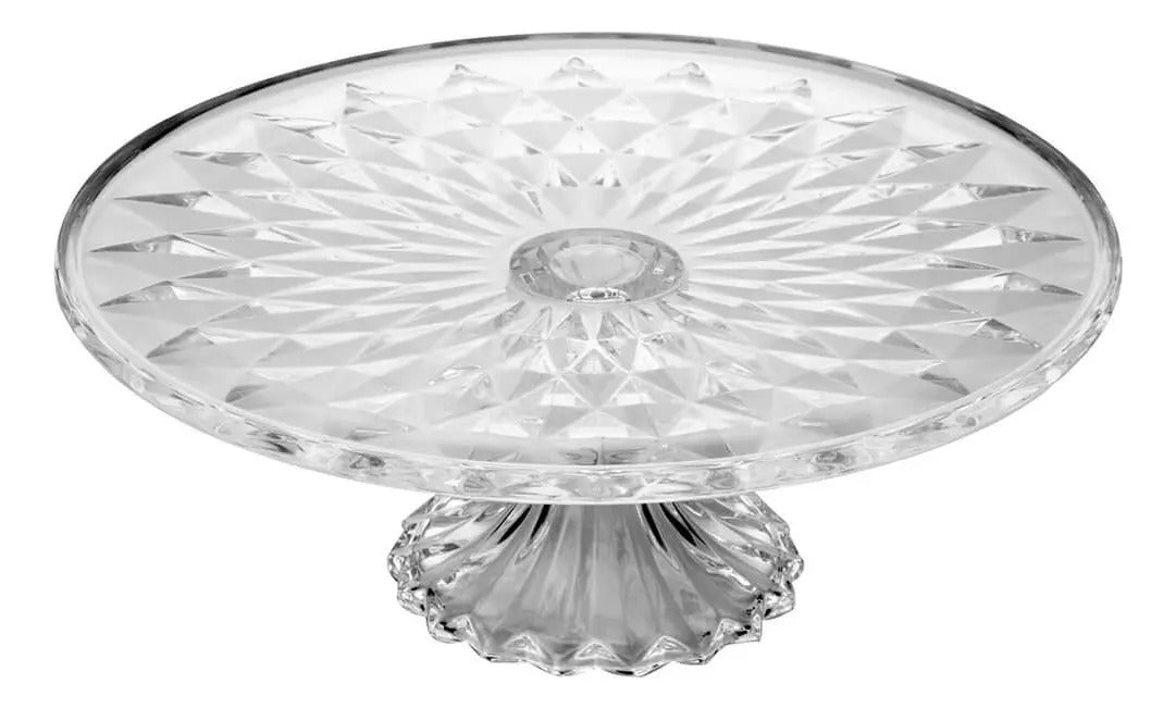 Prato Para Bolo De Cristal Com Pé E Tampa Diamond 31cm X 31cm X 23,5cm - Lyor Transparente