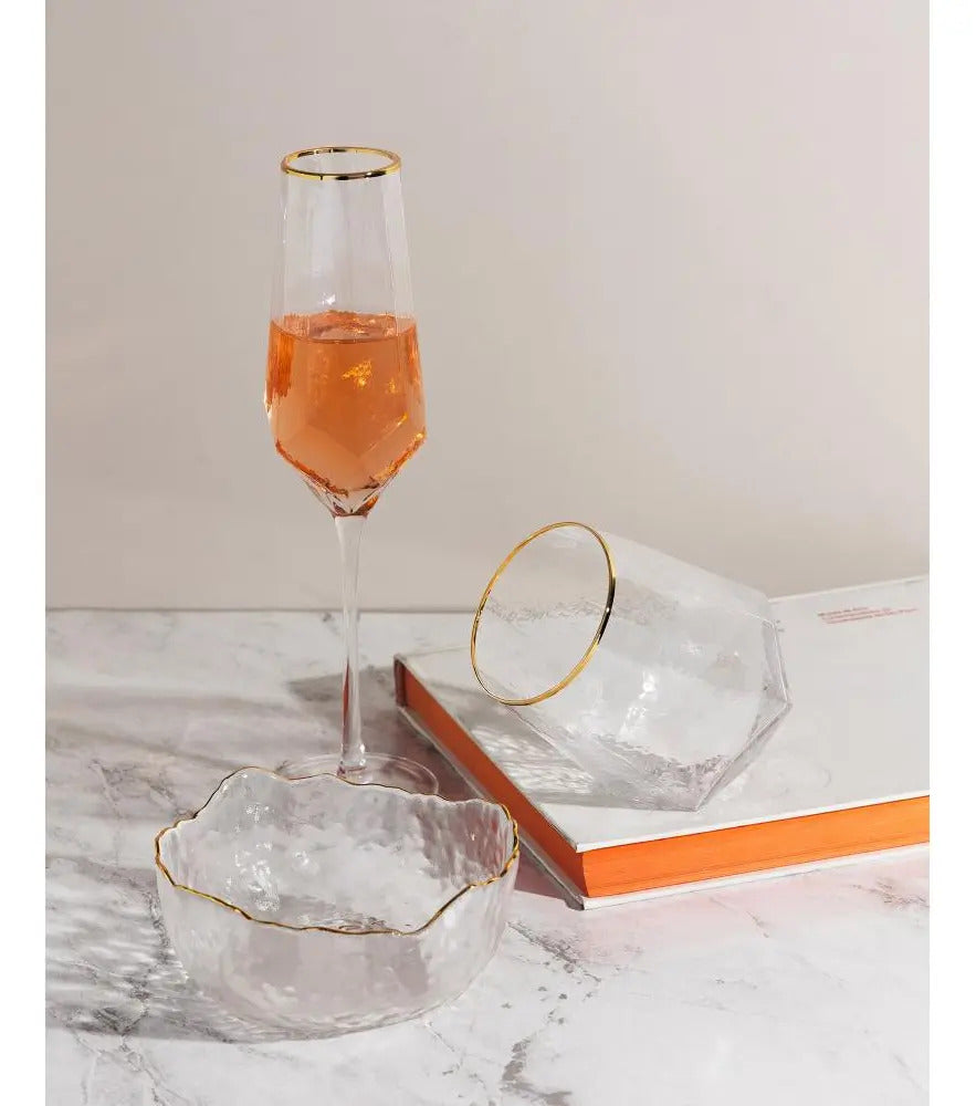 2 Taças Cristal Champagne 300ml Borda Dourada Taj Wolff Não Aplica