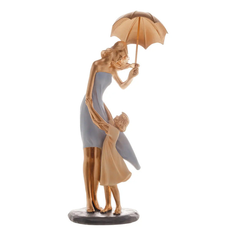 Figura Decorativa Resina Família Mãe E Filha 11x9x31 Cm Cor Colorida