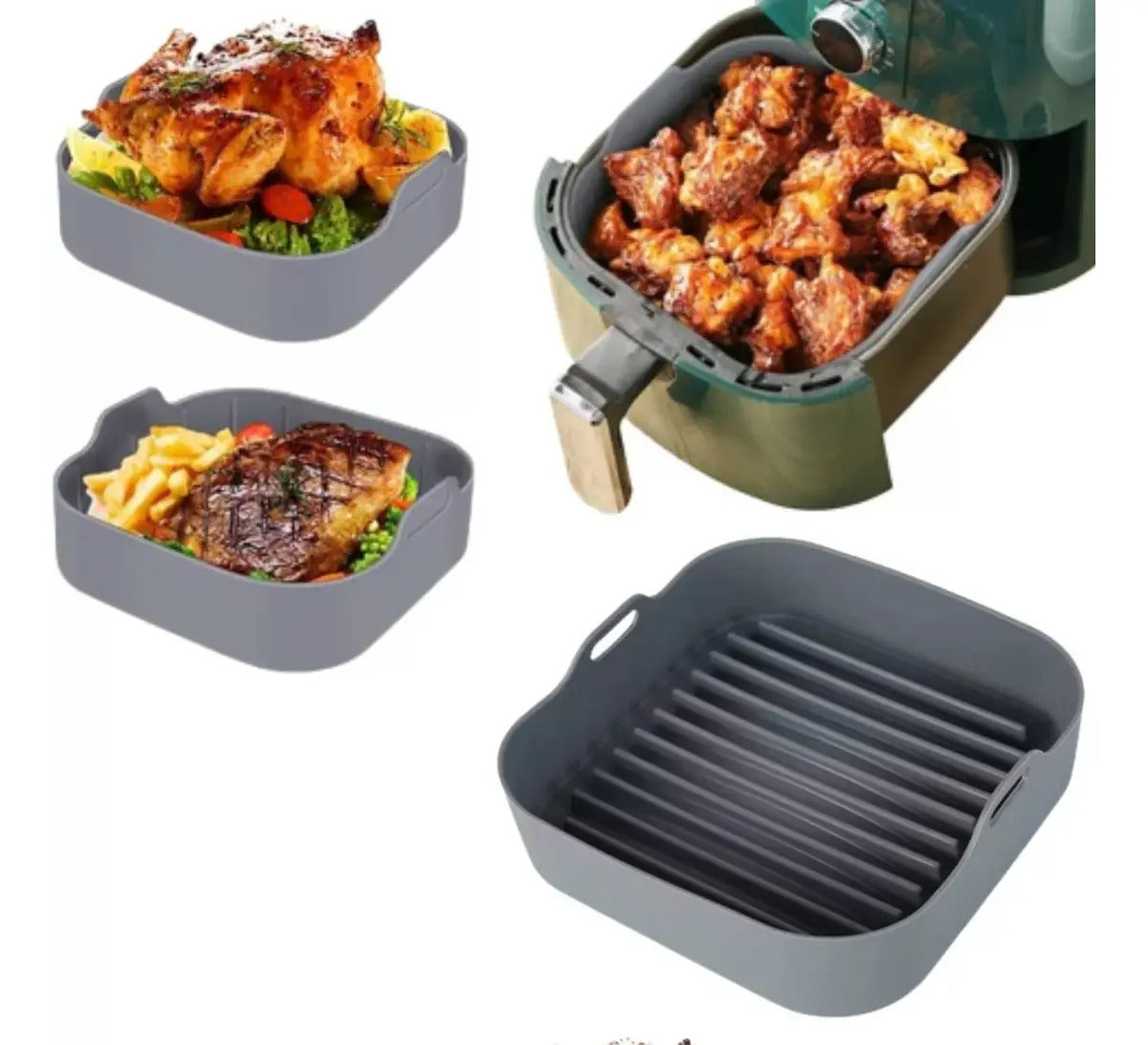 Kit 2 Forma P/airfryer Multiuso Quadrada Silicone 16cm Cinza