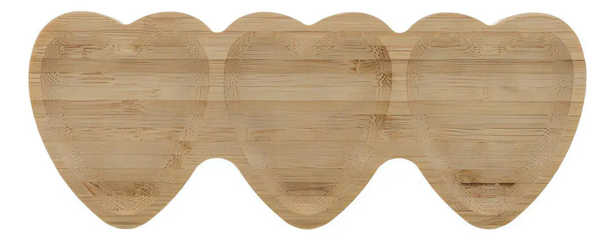 Petisqueira 3 Divisórias Lyor Coração De Bambu Natural 25cm Natural