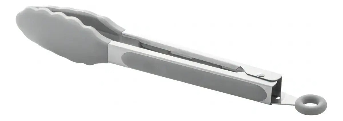 Pegador Pinça Inox C/ Ponta Em Silicone Cinza Lyor