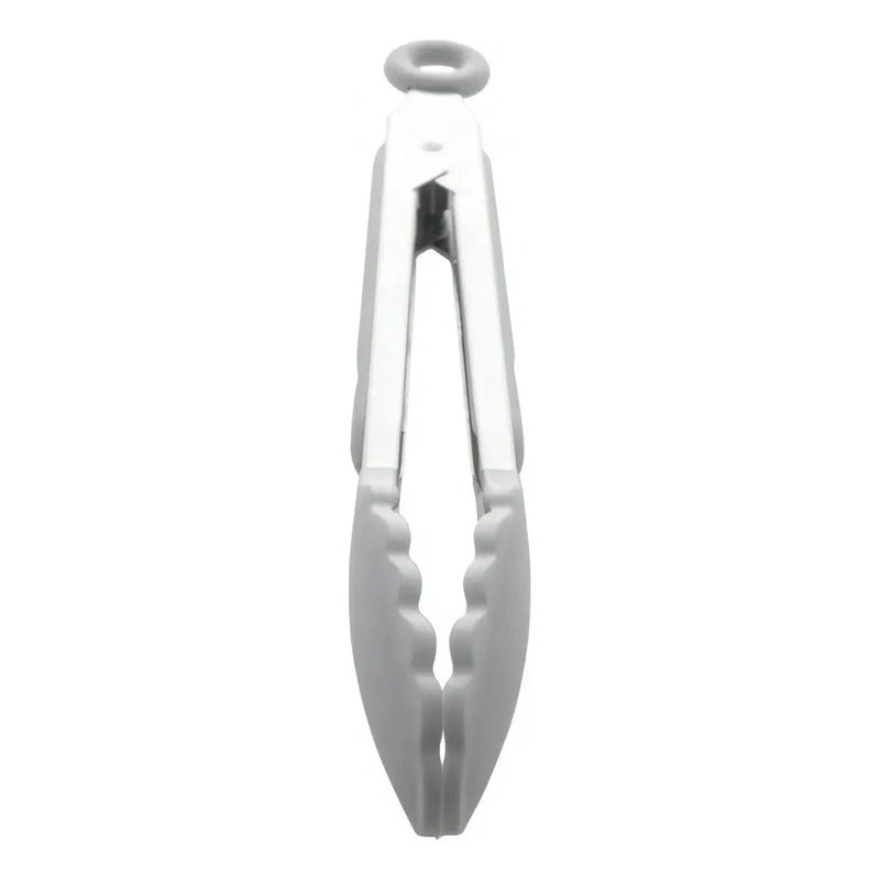 Pegador Pinça Inox C/ Ponta Em Silicone Cinza Lyor