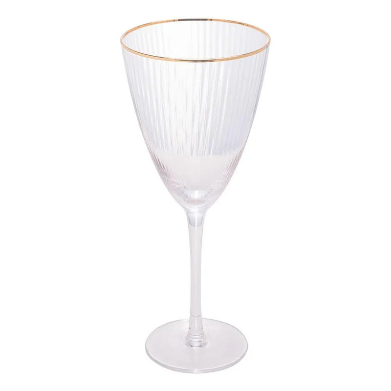 Cj 2 Taças Vinho 400ml Vidro C/ Borda Dourada Lines - Wolff Transparente