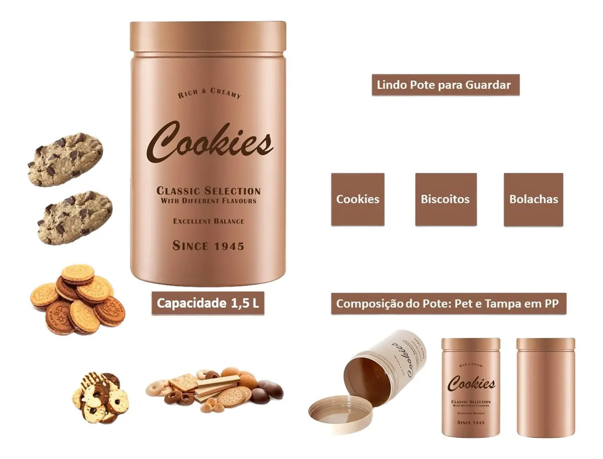 Pote Para Guardar Bolachas Biscoitos Cookies 1,5 Litros Baunilha