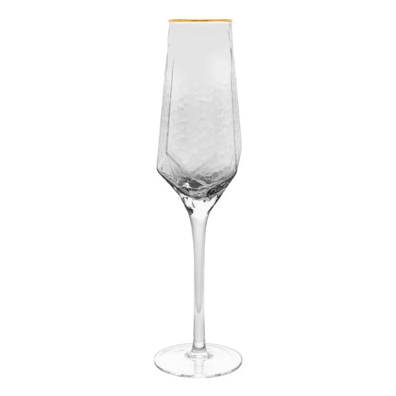2 Taças Cristal Champagne 300ml Borda Dourada Taj Wolff Não Aplica