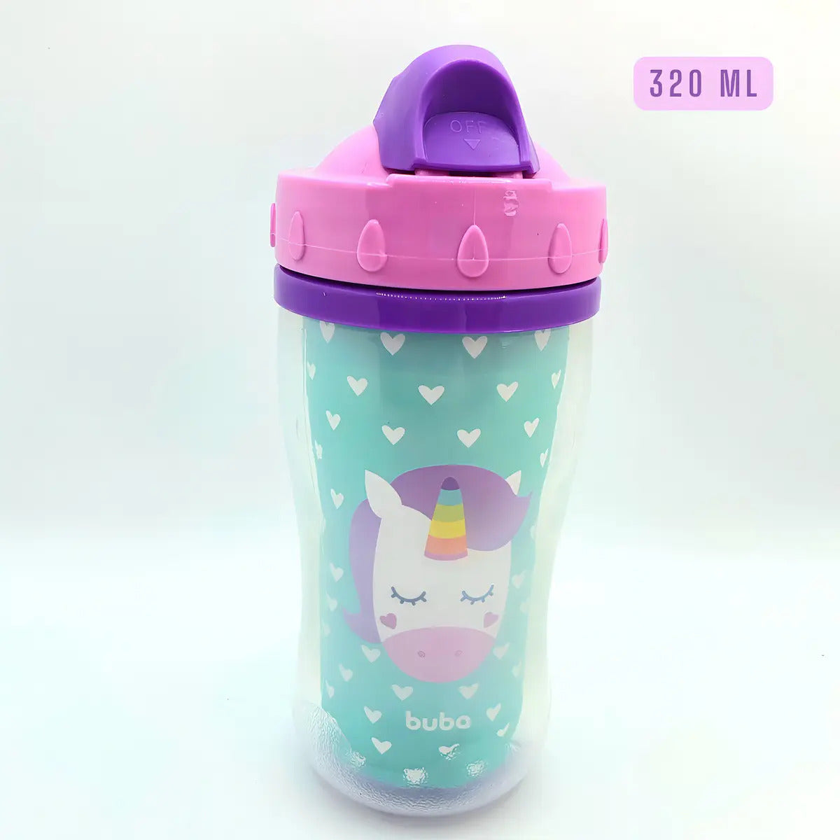 Copo Infantil Parede Dupla Animal Fun Unicórnio Canudo Buba